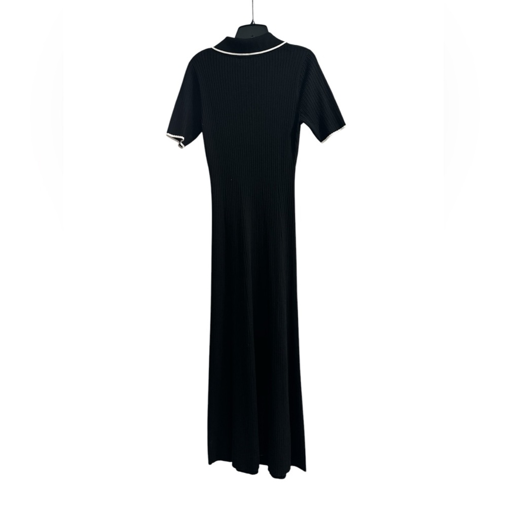 Women’s Long Black Collar Buttoned Down Ribbed Sweater Bodycon Maxi Dress Medium - Picture 5 of 14